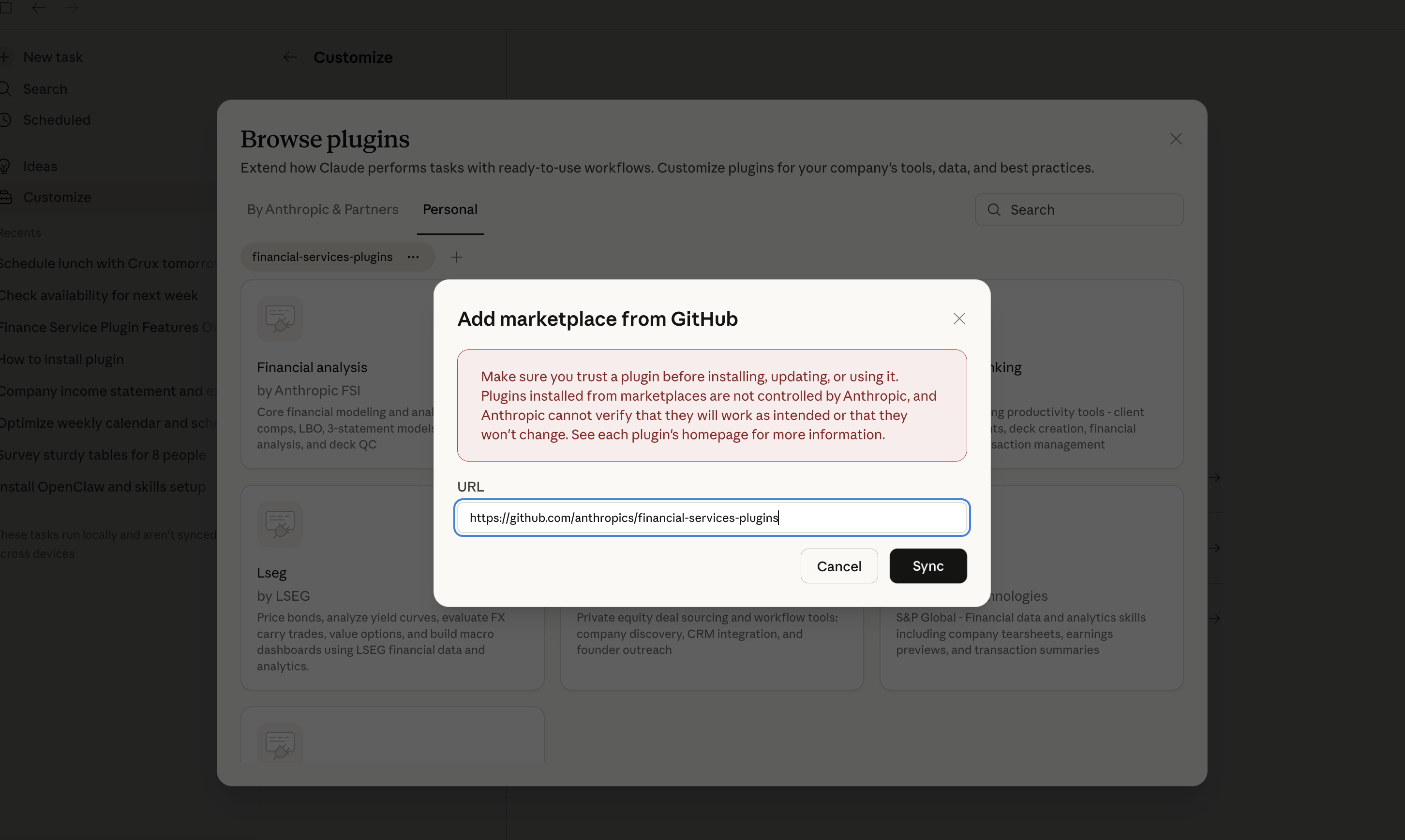 貼上 GitHub 網址並點選 Sync